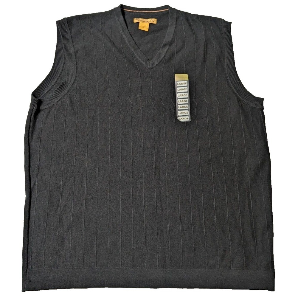 THE HAVANERA CO. Men Large Black Cotton Striped Sweater‎ Vest NEW